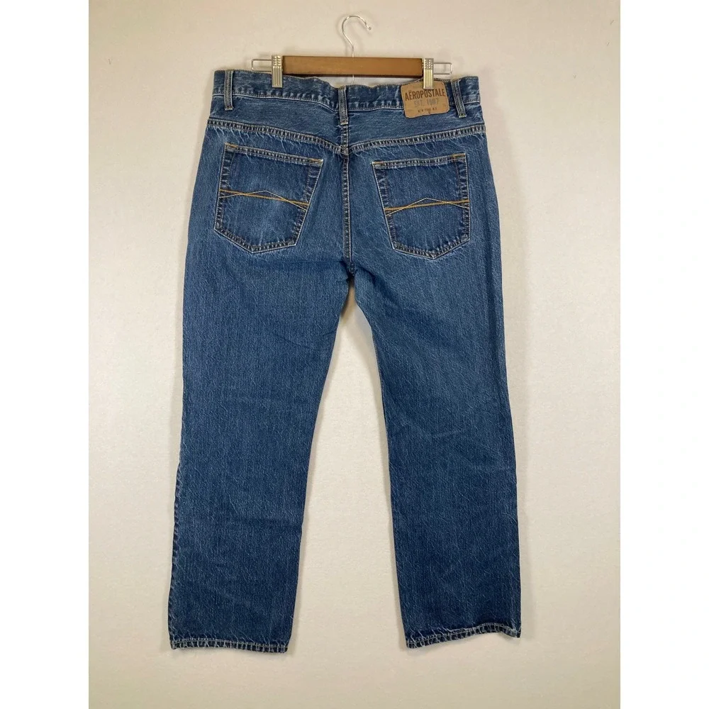Aeropostale Essex Straight‎ Leg Jeans Womens 36x32 Blue Medium Wash Button Fly
